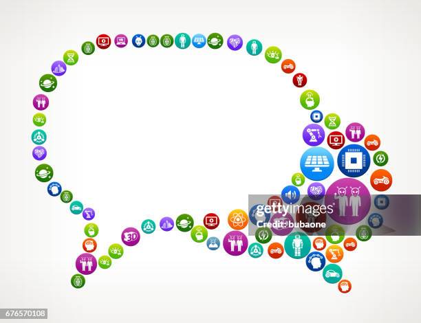 speech bubbles future and futuristic technology vector button pattern - engineers talking stock illustrations