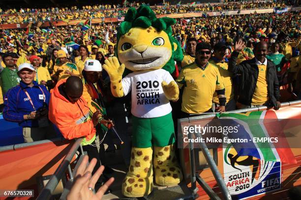 World Cup mascot Zakumi waves prior to kick off