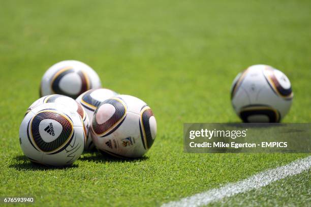 The Official World Cup balls 'Jabulani' on the pitch prior to kick off