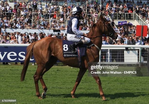 William Buick on Gertrude Bell during the Investec Oaks on day one of the Oaks Derby, at Epsom Racecourse