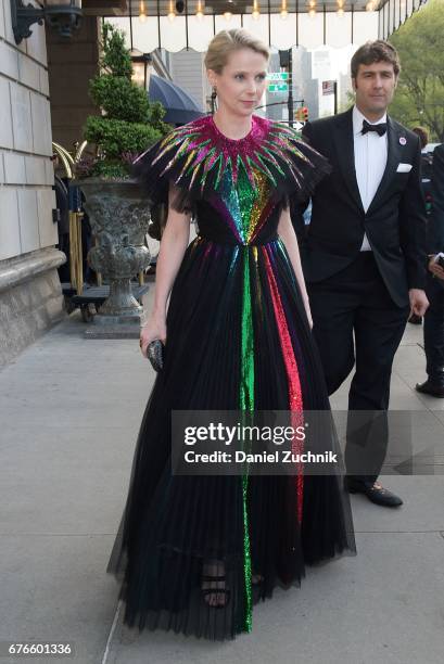 Marissa Mayer is seen leaving the Ritz Carlton hotel heading to the Rei Kawakubo/Comme des Garcons: Art Of The In-Between Costume Institute Gala on...