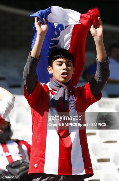 Paraguay fan in the stands prior to kick off