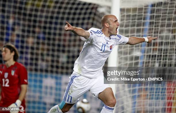 Slovakia's Robert Vittek celebrates scoring his sides second goal of the game