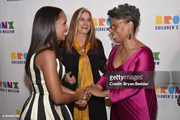 Honoree Kerry Washington, Executive Director Carla Precht and President Hope Harley attend the Bronx Children's Museum Gala at Tribeca Rooftop on May...