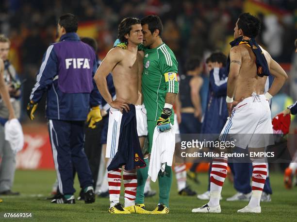 Paraguay's Nelson Haedo Valdez and Justo Villar appear dejected after the final whistle.