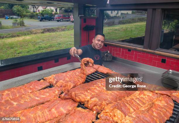 The oak-fired barbecue grill at Buster's Original Southern BBQ on Highway 29 is viewed on April 26 in Calistoga, California. After record winter...