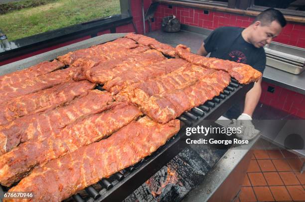 The oak-fired barbecue grill at Buster's Original Southern BBQ on Highway 29 is viewed on April 26 in Calistoga, California. After record winter...