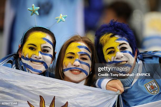 Uruguay fans the stands prior to kick off
