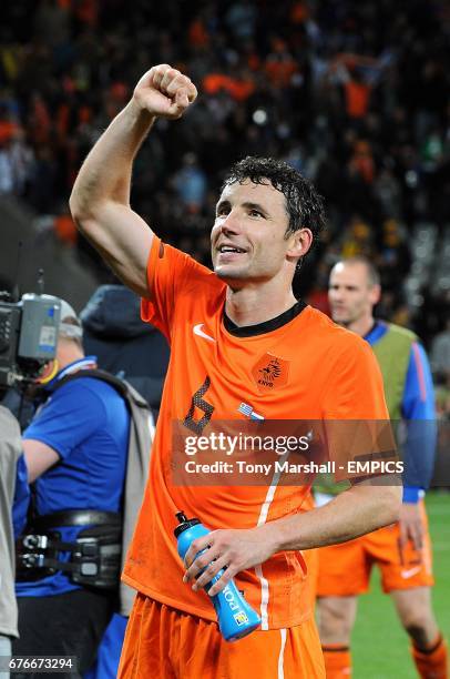 Netherlands' Mark Van Bommel celebrates after the final whistle