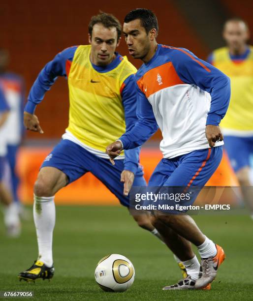 Netherlands' Govanni van Bronkhurst at todays training session at Soccer City