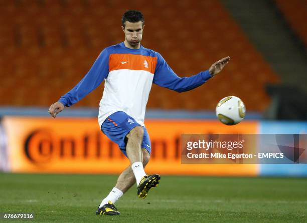 Netherlands' Robin van Persie at todays training session at Soccer City