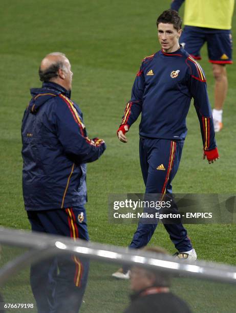 Spain's fernando Torres with manager Vincente del Bosque at todays training