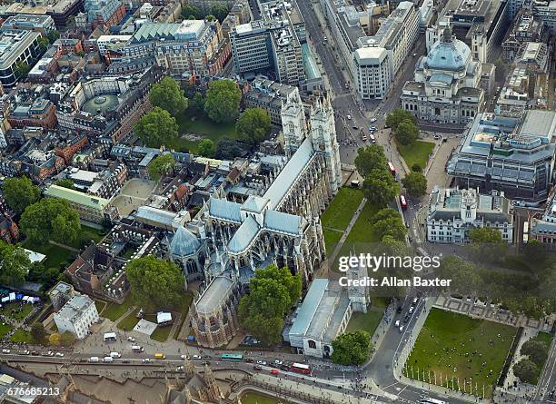 aerial viw of westminster abbey in london - london westminster abbey stock pictures, royalty-free photos & images