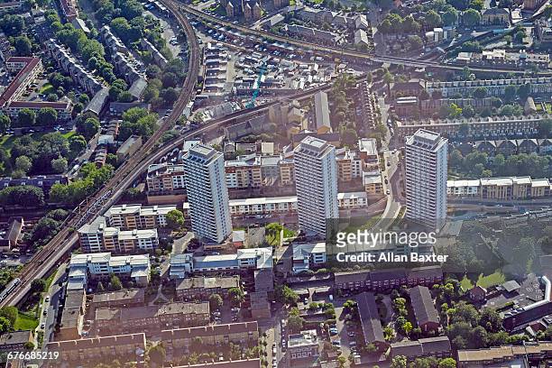 aerial view of apartments in bow, london - east london ストックフォトと画像