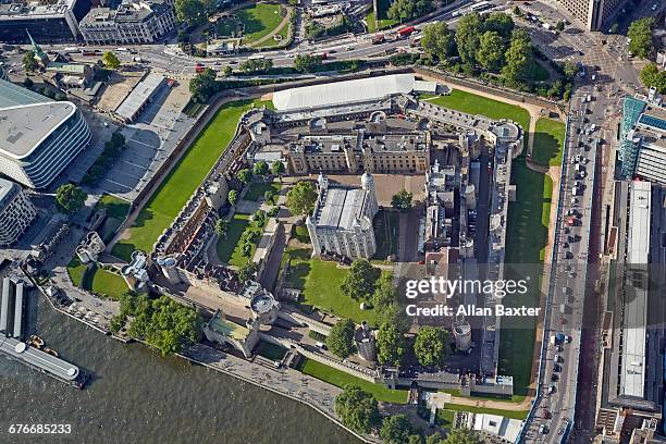 aerial view of the world famous tower of london - tower of london stock pictures, royalty-free photos & images