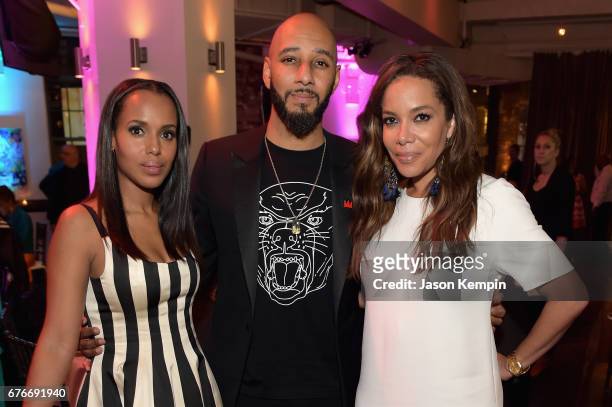 Honoree Kerry Washington, performer Swizz Beatz and Master of Ceremonies Sunny Hostin attend the Bronx Children's Museum Gala at Tribeca Rooftop on...
