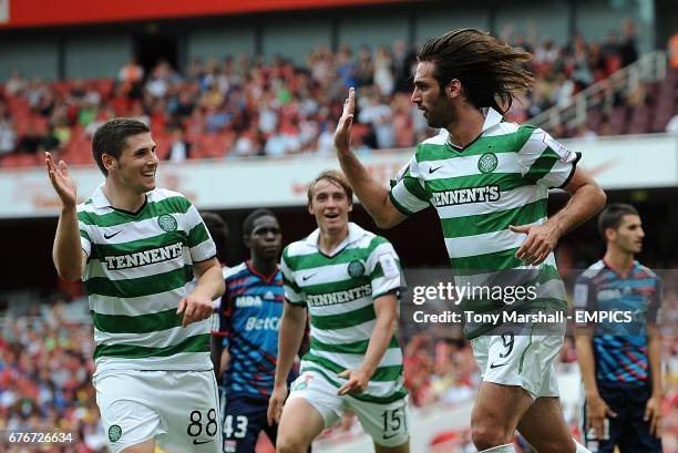 Celtic's Georgios Samaras celebrates scoring his sides second goal of the game with teammate Gary Hooper