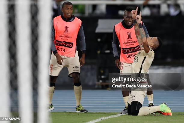 Jonatan Alvez of Barcelona de Guayaquil celebrates a scored goal during a match between Botafogo and Barcelona de Guayaquil as part of Copa...