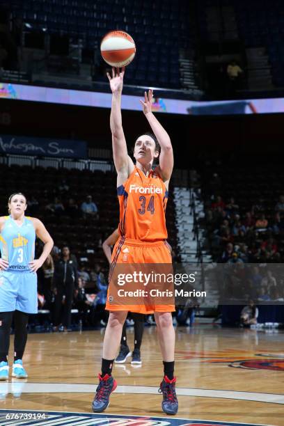 Kelly Faris of the Connecticut Sun shoots a free throw during a game against the Chicago Sky on May 2, 2017 at Mohegan Sun Arena in Uncasville,...