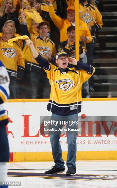 Golfer Brandt Snedeker gets fans excited for the Nashville Predators in Game Four of the Western Conference Second Round against the St. Louis Blues...