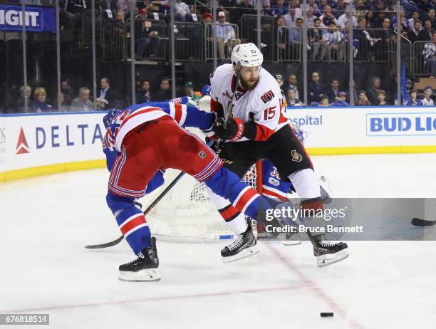 Zack Smith of the Ottawa Senators skates against the New York Rangers in Game Three of the Eastern Conference Second Round during the 2017 NHL...