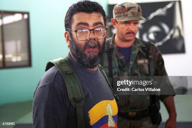 Alfonso Cano, the second in command of The Revolutionary Armed Forces of Colombia and head of the new underground Bolivariano Party works in his...