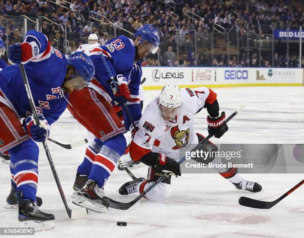 Kyle Turris of the Ottawa Senators skates against the New York Rangers in Game Three of the Eastern Conference Second Round during the 2017 NHL...