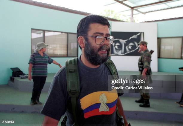 Alfonso Cano, the second in command of The Revolutionary Armed Forces of Colombia works in his office December 5, 2000 in San Vicente del Caguan,...