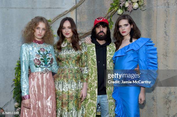 Petra Collins, Dakota Johnson, Alessandro Michele and Hari Nef attend the Gucci Bloom, Fragrance Launch Event at MoMA PS.1 on May 2, 2017 in New York...