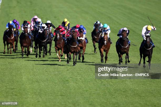 Jockey Paul Hanagan on Duquesa on the way to winning the Red Box Recorders Simply, Smarter, Voice Nursery