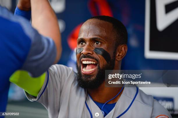 New York Mets shortstop Jose Reyes in the dugout during the first inning during a game between the Atlanta Braves and New York Mets on May 2, 2017 at...