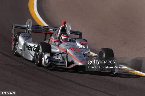 Will Power of Australia, driver of the Team Penske Chevrolet drives during practice for the Desert Diamond West Valley Phoenix Grand Prix at Phoenix...