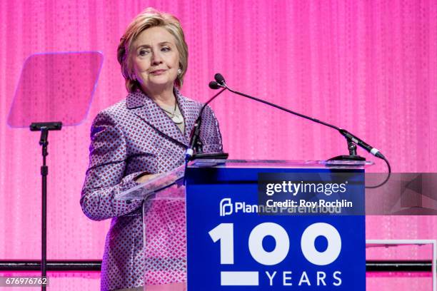 Ex Presidential nominee Hillary Clinton speaks during the Planned Parenthood 100th Anniversary Gala at Pier 36 on May 2, 2017 in New York City.