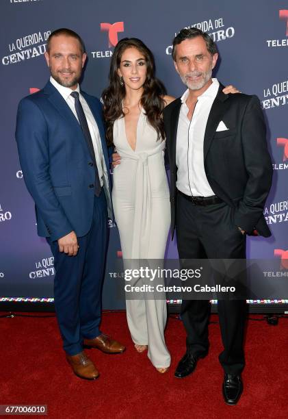 Michel Brown, Sandra Echeverria and Humberto Zurita attend the Telemundo screening of "La Querida Del Centauro" on May 2, 2017 in Coral Gables,...