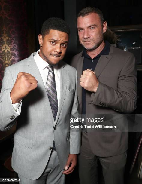 Pooch Hall and Liev Schreiber attend the Premiere Of IFC Films' "Chuck" at ArcLight Cinemas on May 2, 2017 in Hollywood, California.