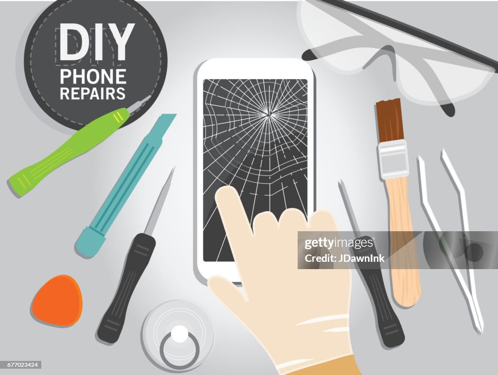 Fix Done Do It Yourself Device Repair Concept Overhead Viewpoint High-Res Vector ...