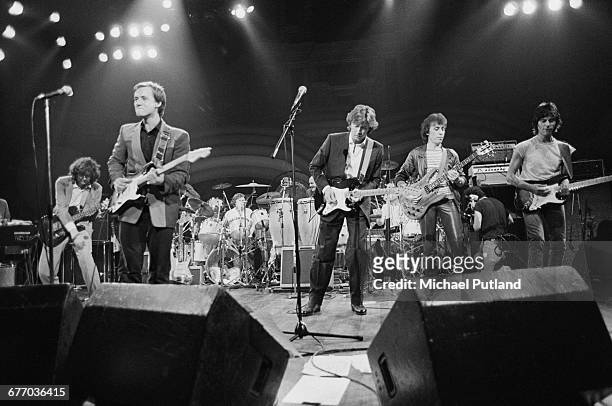 An all-star lineup performing on stage at a charity concert for ARMS , held at the Royal Albert Hall, London, 20th September 1983. Left to right:...