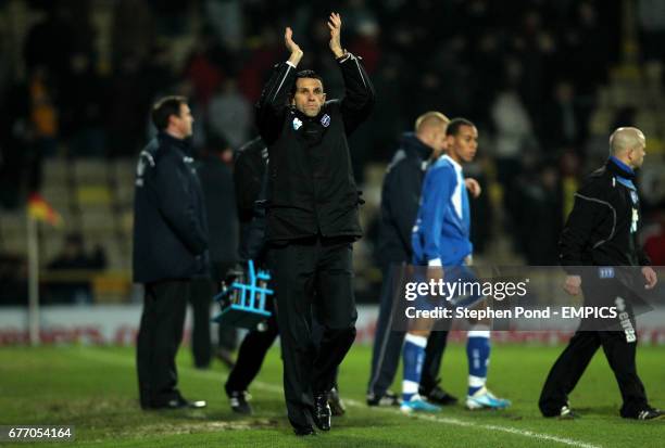 Brighton & Hove Albion's manager Gustavo Poyet celebrates victory after the final whistle