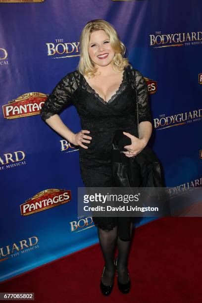 Actress Megan Hilty arrives at the premiere of "The Bodyguard" at the Pantages Theatre on May 2, 2017 in Hollywood, California.