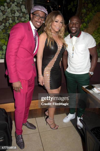 Nick Cannon, Mariah Carey and Floyd Mayweather attend the MC Records Launch Party, a joint venture with Epic Records at CATCH LA on May 1, 2017 in...