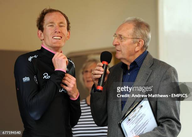 Rapha Condor Sharp's Zakkari Dempster is interviewed by BBC Cycling Commentator Hugh Porter after winning the 2011 CiCLE Classic
