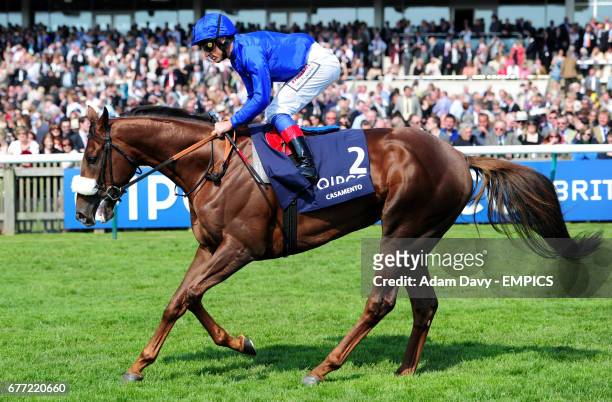 Jockey Frankie Dettori on Casamento goes to post in the Qipco 2000 Guineas Stakes