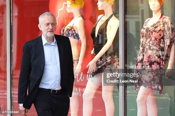 Labour leader Jeremy Corbyn attends a Labour Party general election campaign event on May 3, 2017 in Bedford, England. The Prime Minister visited HM...