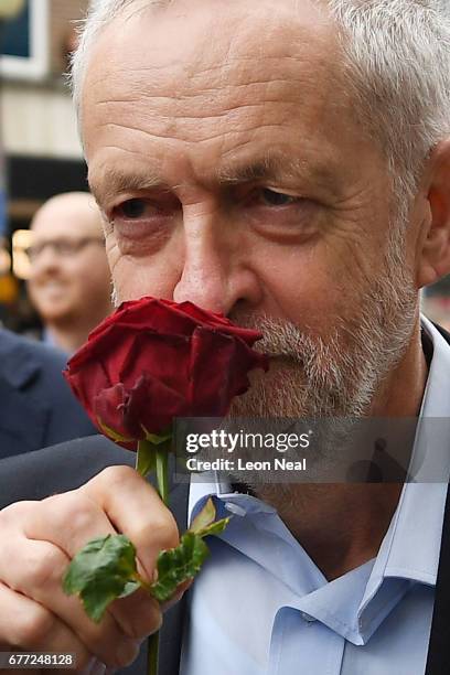 Labour leader Jeremy Corbyn attends a Labour Party general election campaign event on May 3, 2017 in Bedford, England. The Prime Minister visited HM...