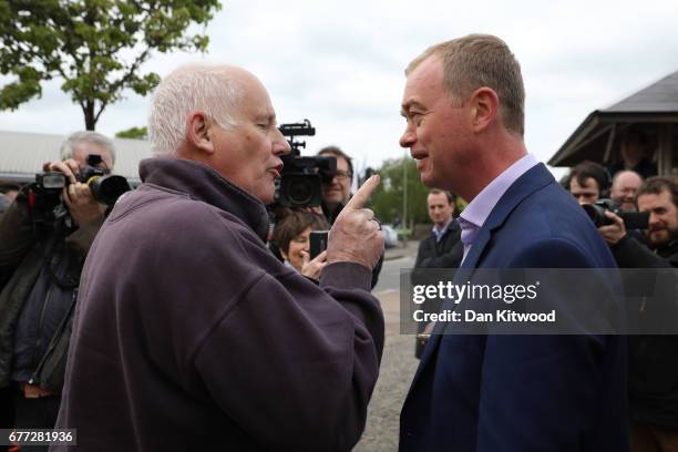 Protester Malcolm Baker , a life long member of the Labour party voting Tory, discusses Brexit, agreeing to disagree with Liberal Democrat leader Tim...