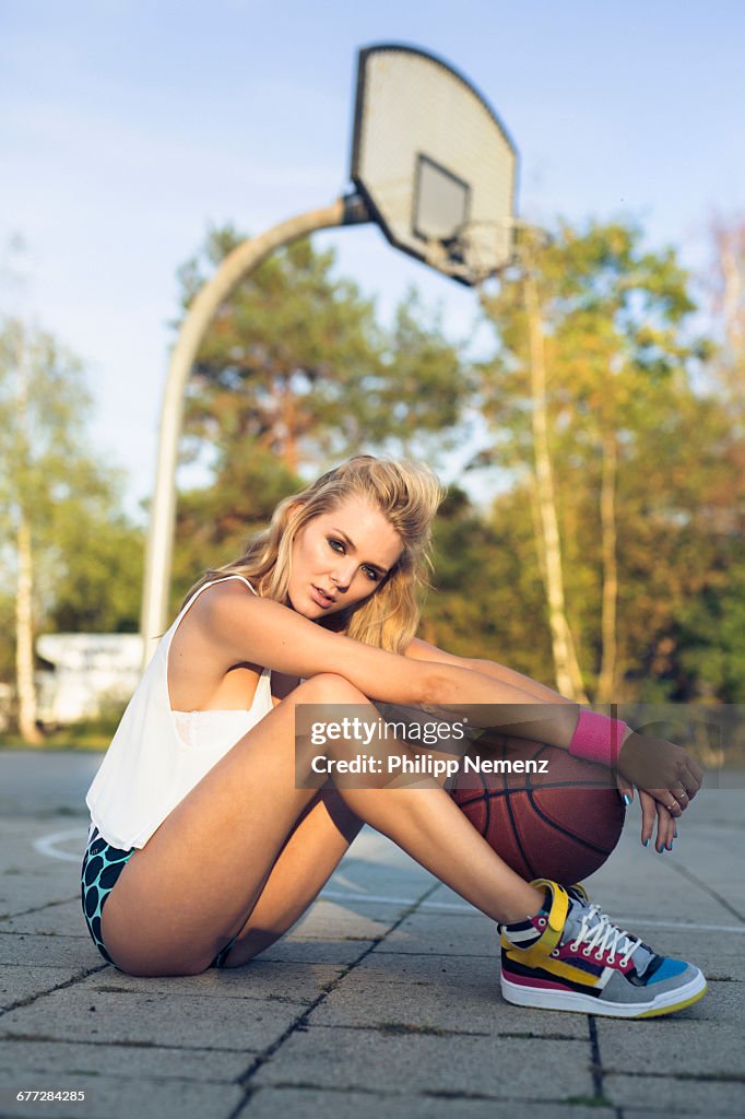 Young women with basketball