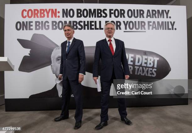 Chancellor of the Exchequer, Philip Hammond and Secretary of State for Exiting the European Union, David Davis, arrive to speak at campaign event...