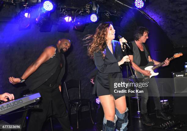 Chanez and her band perform during "Attachiante" Chanez Concert and Birtday Party at Sentier des Halles Club on May 2, 2017 in Paris, France.