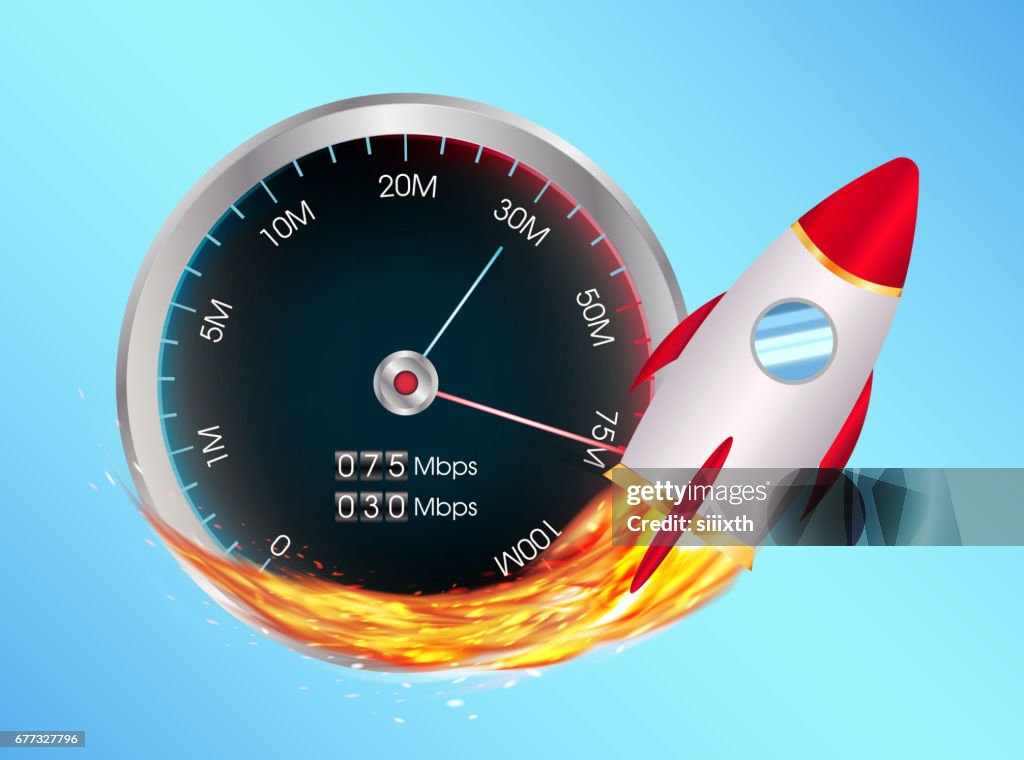 Count Meter For Rockets Boost Internet Speed Meter With Toy Rocket High-Res Vector Graphic ...