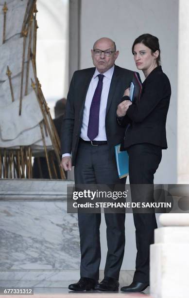 French Junior Minister for Francophony Jean-Marie Le Guen speaks with French Junior Minister for Victims Aid Juliette Meadel after the weekly cabinet...